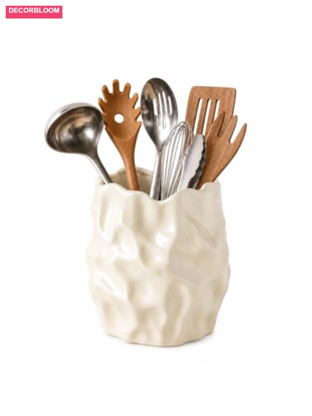 Ceramic Utensil Holder, Wrinkled Texture, 6 Inch, Countertop Kitchen Crock